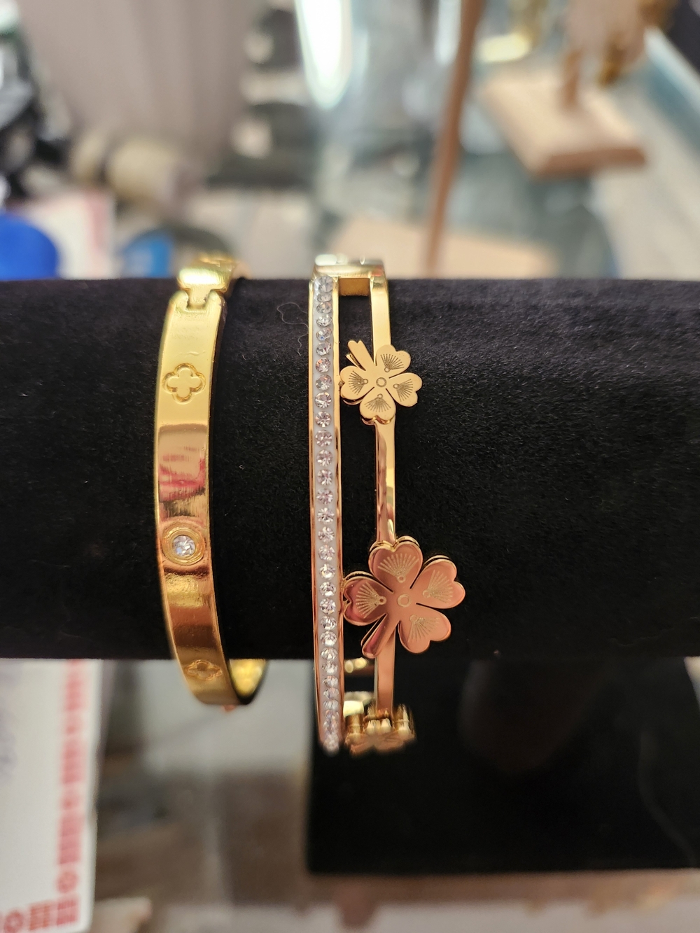 Gold-Tone Clover Crystal Bangle Bracelet Set - Women Jewelry
